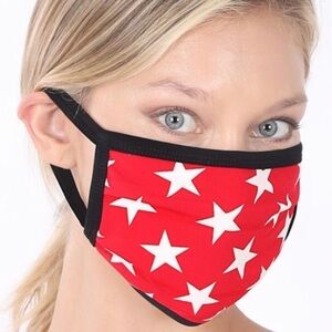 🔴 5 for $10 ONE Zenana Star Print Red Face Mask